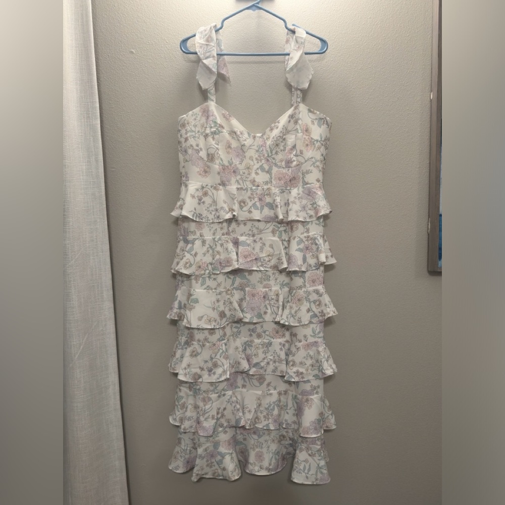 Eloquii Floral Print Corseted Tiered Dress